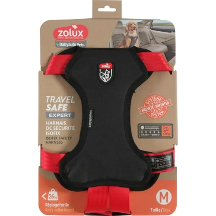 Zolux Travel Safe Auto-Sicherheitsgeschirr für Hunde, ISOFIX + Top Tether, Crash geprüft ECE R44/R129, Größe M (8-25kg), Rot, 5-Punkt-verstellbar, waschbar 30°C – Bild 2