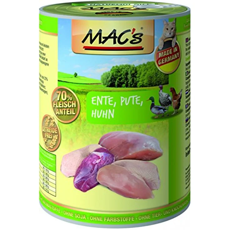 MAC's Cat Katzen-Nassfutter Ente, Pute und Huhn, 12x400g, ohne Allergene, ausgewählte Zutaten – Bild 2