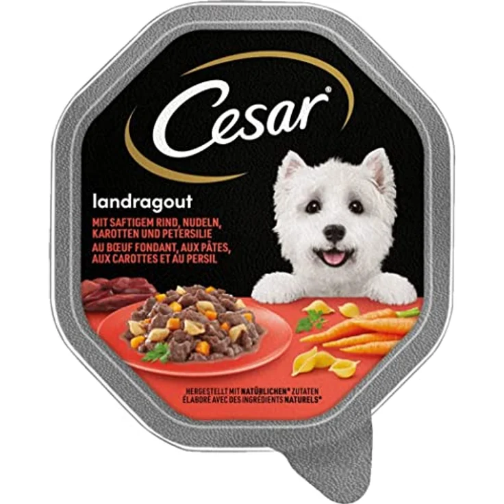 Cesar Hundefutter Nassfutter Landküche, Geflügel & Gemüse, 7er Pack (7 x 2 Schalen x 150 g), 100% ausgewogene Mahlzeiten, herzhafte Gerichte in Jus – Bild 2