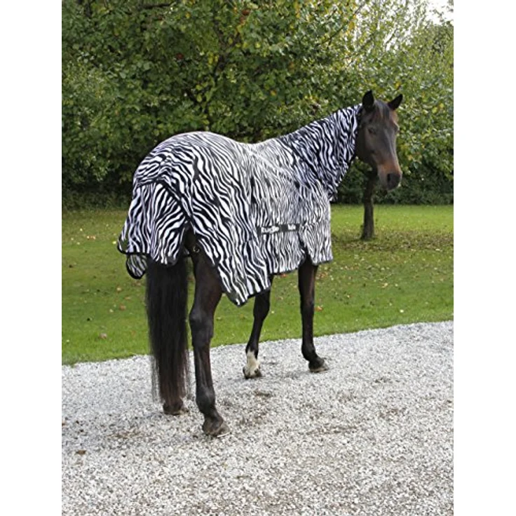 KERBL RugBe Zebra Fliegendecke, Ekzemerdecke mit Halsteil 125cm, aus engmaschigem Polyester, optimaler Insektenschutz, elastischer Bauchlatz – Bild 4