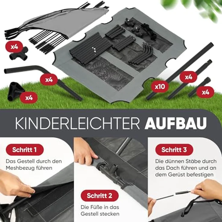 Deuline Hundeliege XL, erhöhtes Hundebett mit abnehmbarem Dach für Garten und Outdoor, 122x91x23/114cm, grau – Bild 4