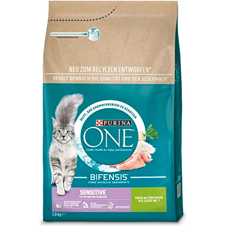 PURINA ONE Sensitive Katzentrockenfutter, reich an Truthahn, 2,8 kg Beutel, ohne Weizen, mit Omega-3- und -6-Fettsäuren – Bild 1