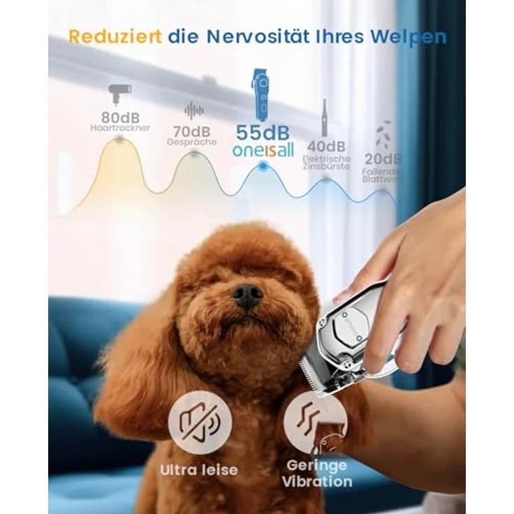 oneisall Hundeschermaschine für dickes Fell, geräuscharmer, kabelloser Haustierrasierer mit Edelstahlklinge, wasserdicht, 240 Minuten Laufzeit – Bild 5