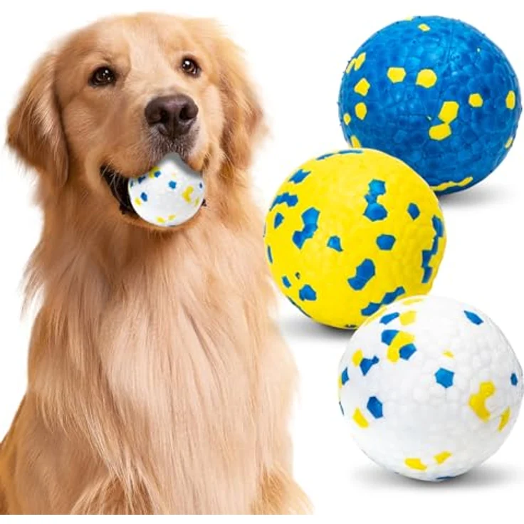 Nobleza Unzerstörbarer Hundeball, 3er Set aus E-TPU, Gelb und Blau, für alle Hundegrößen, Ø 6.3cm – Bild 1