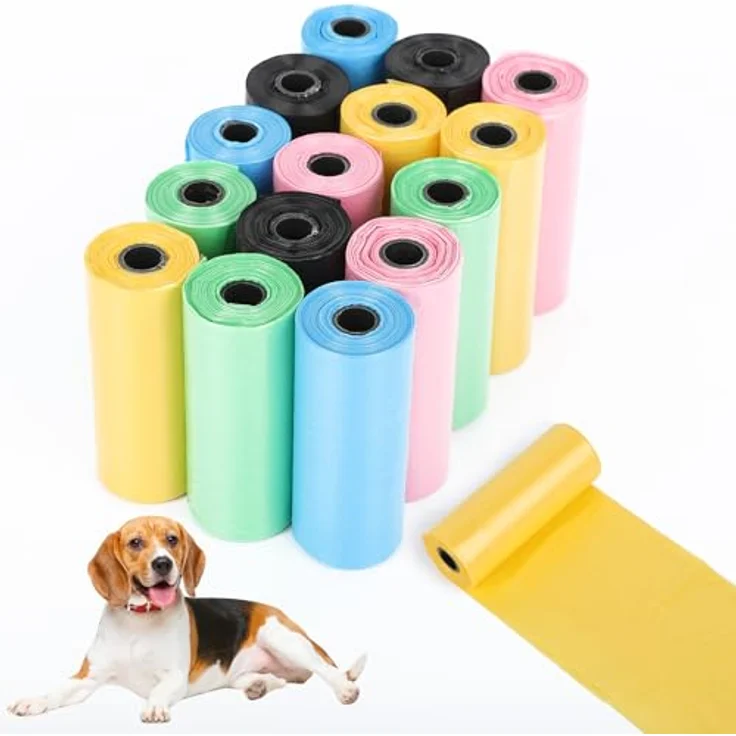 AiQInu 225 Stück Hundekotbeutel, Bunte Kotbeutel Rollen, Unparfümiert, 22 x 30 cm (15 Rollen, 15 pro Rolle) – Bild 1
