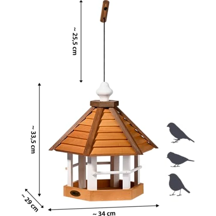 dobar® Green Label Großes Vogelhaus Goldener Oktober, Futterstation für Wildvögel, 33,5 x 29 x 34 cm, Kiefernholz, Braun/Weiß, mit reißfester Kordel zum Aufhängen – Bild 2