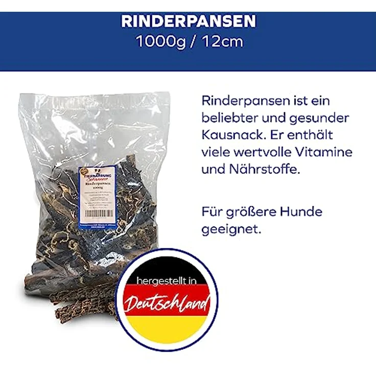 Tiernahrung Schwenner Rinderpansen für Hunde, getrocknete Kaustangen mit natürlicher Verdauungsunterstützung, 1000g, 12cm – Bild 3