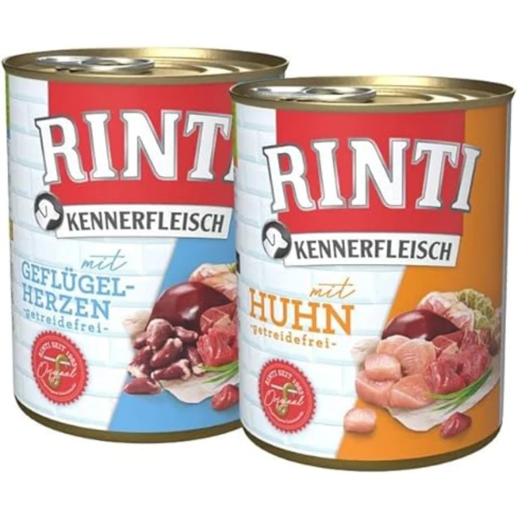 Rinti Kennerfleisch Multipack Geflügelherzen und Huhn, 24 Dosen à 800g mit 70% Fleischanteil und Omega 3 Fettsäuren – Bild 1