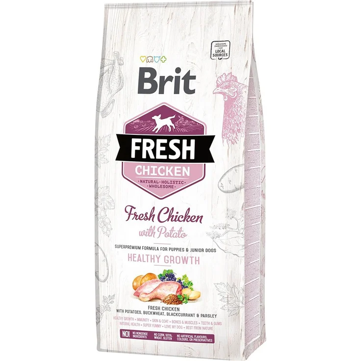 Brit Fresh Dog - Puppy und Junior - Trockenfutter mit Huhn für gesundes Wachstum, 12kg