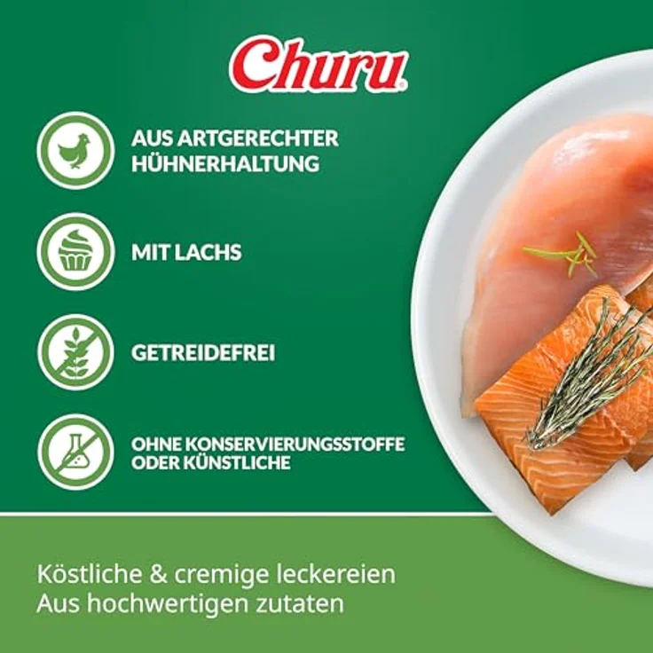 INABA Churu Hundeleckerli Creamy Snack, Getreidefrei, Zuckerfrei, Kalorienarm, 100% natürliches Fleisch mit Huhn & Lachs, 160 g (1er Pack) – Bild 2