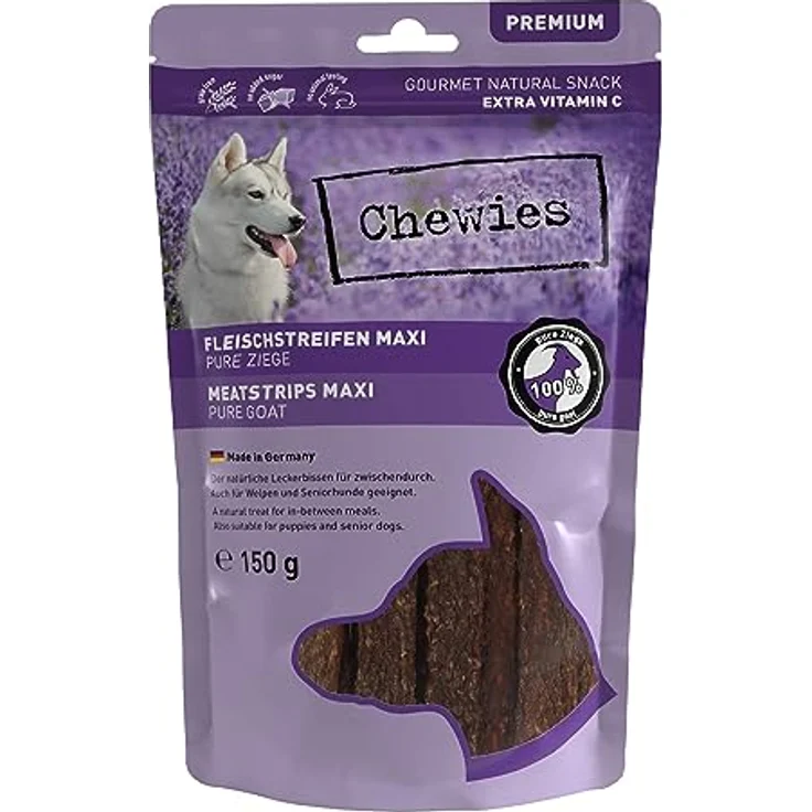 Chewies Fleischstreifen Maxi, 150 g aus 100% Ziege, hypoallergen & getreidefrei, getrocknete Ziegenfleisch Kaustreifen für Hunde – Bild 1