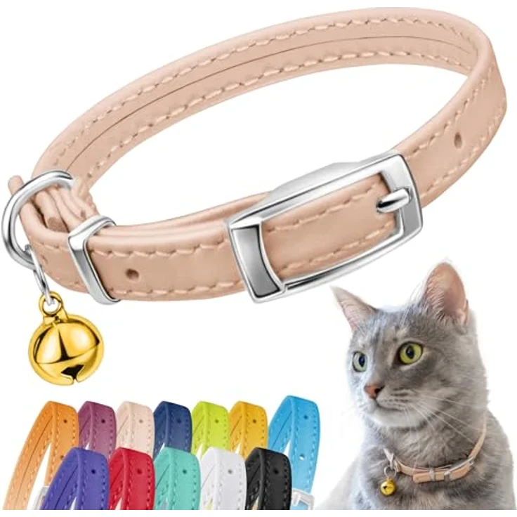 CollarDirect Leder-Katzenhalsband mit Abnehmbarer Glocke, Sicherheitsgummiband für Kätzchen und große Katzen, handgefertigt aus echtem Leder, leuchtende Farben – Bild 1