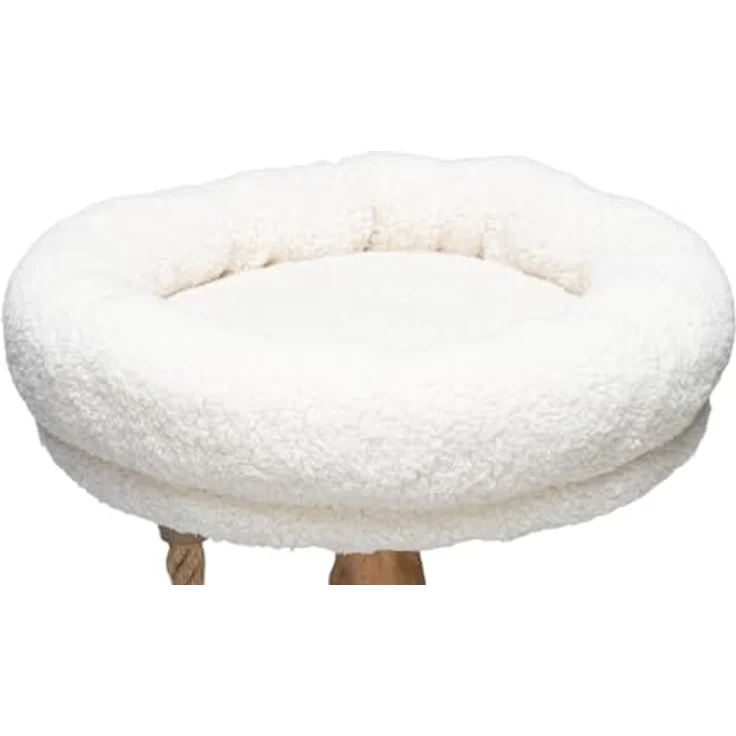 Designed by Lotte Vilja (110 cm, Creme), Katzenbaum mit Teddystoff und Kratzbereich aus Jute – Bild 2
