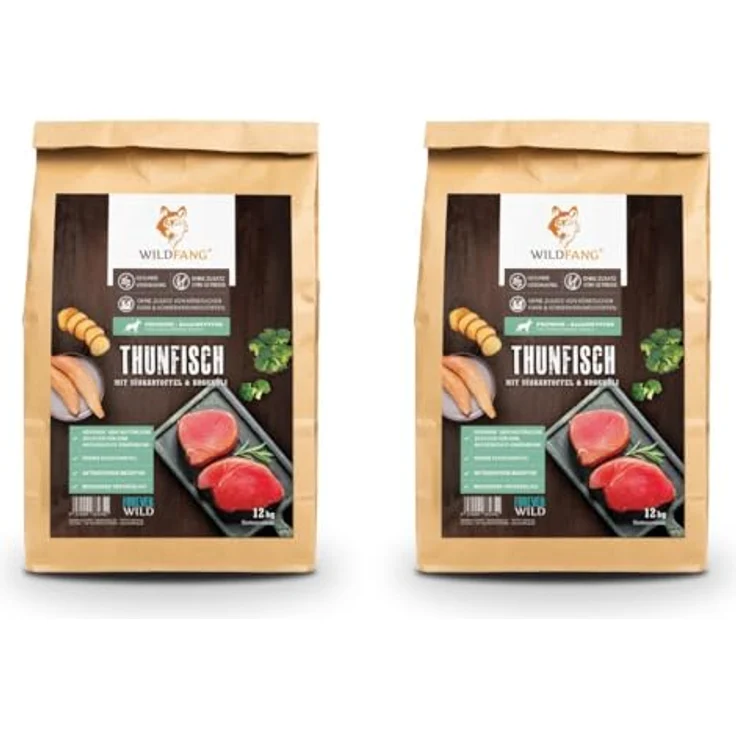 Wildfang® Trockenfutter für Hunde 2kg, Premium mit Thunfisch, getreidefrei & glutenfrei, für ausgewachsene Hunde & Senioren, 2er Pack – Bild 1