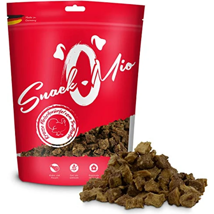 SNACKOMIO SnackOMio – Premium Hundesnack – 100% getreidefreie Truthahn Fleischwürfel, luftgetrocknet, 1 x 125g – Bild 2
