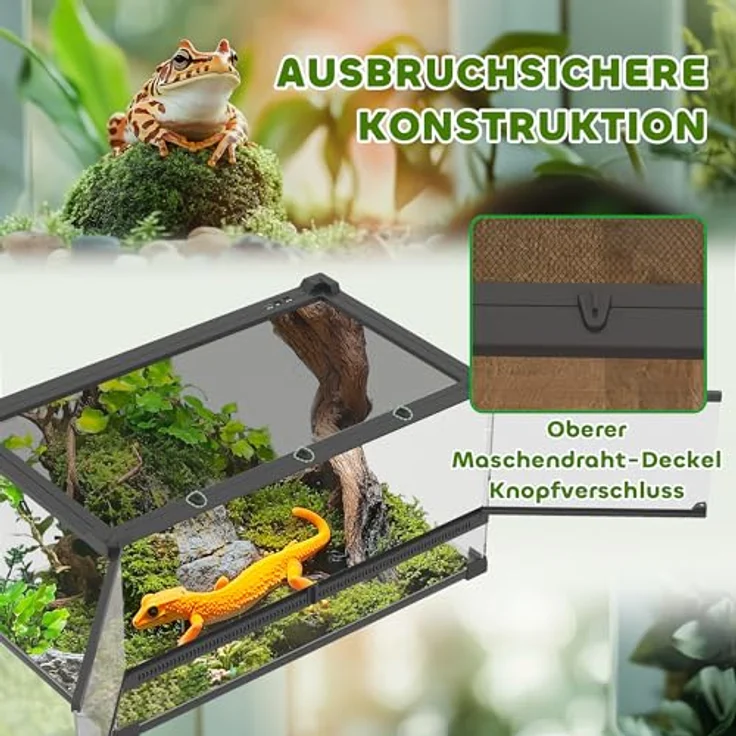 PawHut Terrarium mit Frontbelüftung, ausbruchsicherem Drehverschluss, 360°-Rundumsicht, schwarz, 50L x 30B x 25H cm – Bild 4