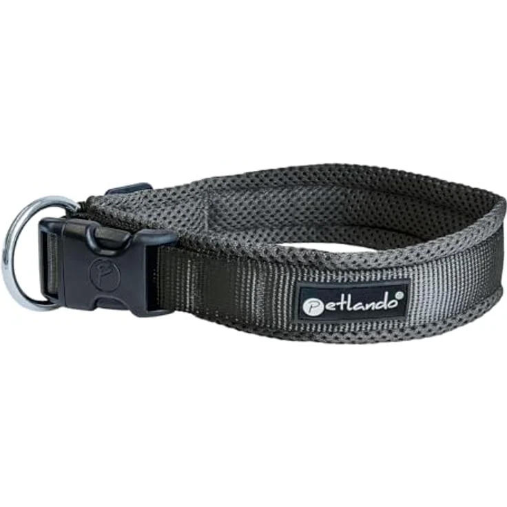 Petlando Mesh Hundehalsband XL – leicht, atmungsaktiv, weich gepolstert, stufenlos verstellbar, robust, Schwarz, 55-60 cm – Bild 1