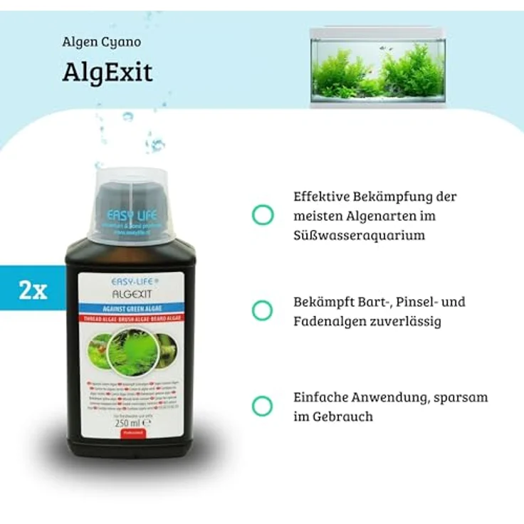 Blackcup Easy Life AlgExit 2er Pack – 2X 250 ml Wasserpflege zur Bekämpfung von Algen, sicher für Aquarienbewohner, einfache Anwendung für klares Wasser – Bild 2
