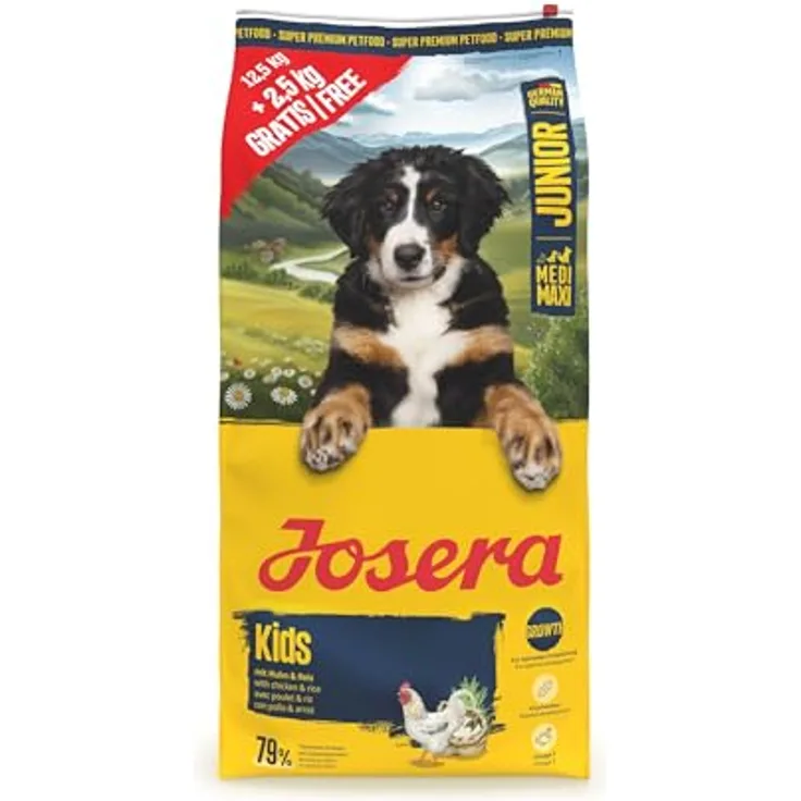 Josera Medi/Maxi Junior Kids, Weizenfreies Trockenfutter für Hundewelpen, 15 kg, 2,5 kg gratis
