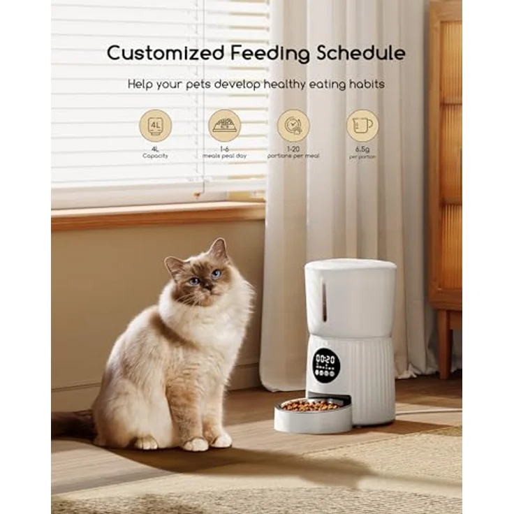 faroro Futterautomat Katze 4L, Automatischer Futterspender für Hunde, mit personalisierter Aufnahme und transparentem Lagertank – Bild 2