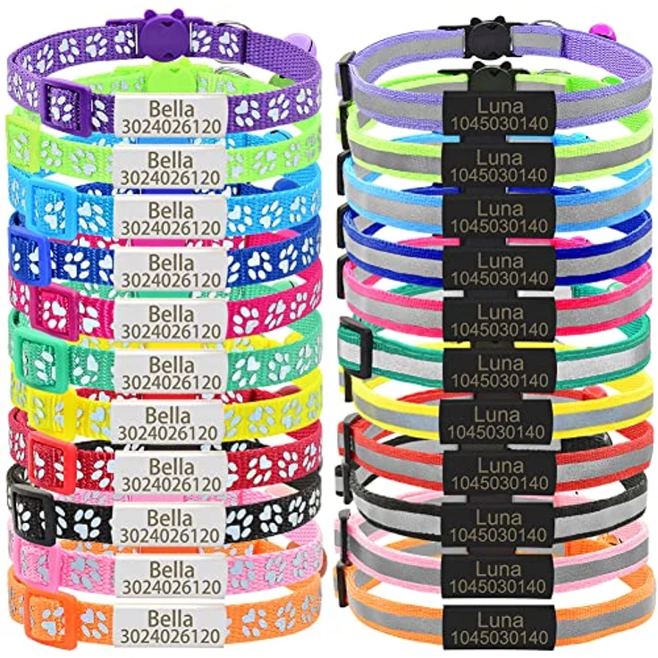 Senristar Reflektierendes Katzenhalsband, personalisierbar mit Namensschild und Glöckchen, Anti-Verlust-Design, Hot Pink, 20,3 - 27,9 cm – Bild 2