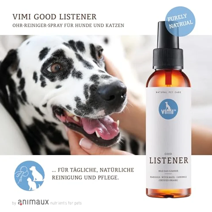 animaux Ohrenreiniger für Hunde & Katzen, milde Reinigung mit Kamille, Ringelblume & Zaubernuss, 100 ml, für empfindliche Ohren – Bild 3
