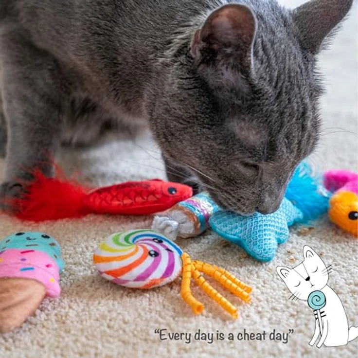 Outward Hound Kitty Sweet Treat 6er Pack, Katzenspielzeug mit Katzenminze und Knistergeräuschen, plüschige Bonbon-Designs – Bild 6