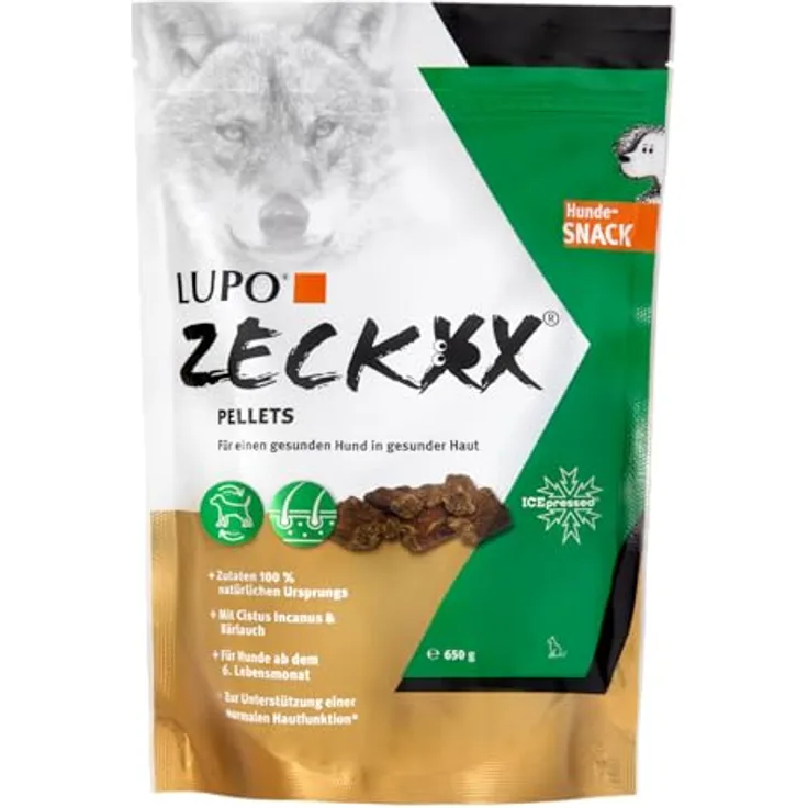 Luposan Lupo ZECKXX Hunde-Snack, Ergänzungsfuttermittel mit Cistus Incanus & Bärlauch für gesunde Haut, Pelletform, 650g