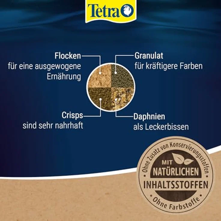 Tetra Goldfish Menu 4in1 Fischfutter-Mix, 250 ml Dose mit Crisps, Flocken, Granulat und Daphnien für Goldfische und Kaltwasserfische – Bild 4