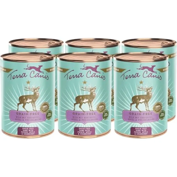 Terra Canis Wild, Nassfutter mit Kartoffel, Apfel & Preiselbeere, getreidefrei, 6x400g, in 100% Lebensmittelqualität, reichhaltig und glutenfrei