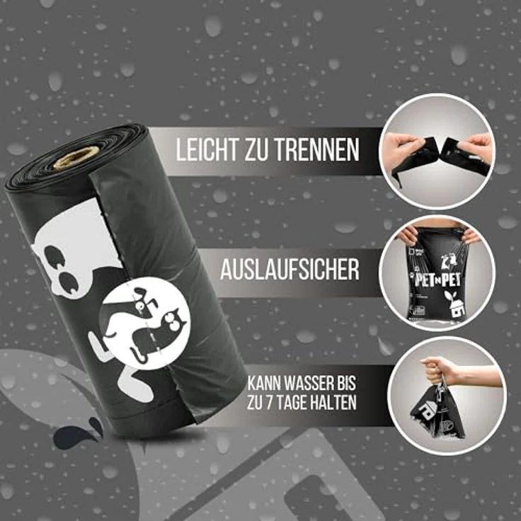 PET N PET Hundekotbeutel, 1080 Stück, 60 Rollen, schwarz, 22,9 x 33 cm, extra dick und auslaufsicher – Bild 1