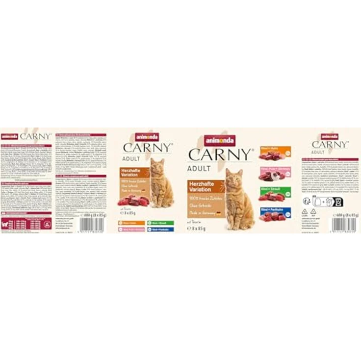 animonda Carny Adult Herzhafte Variation, Katzennassfutter mit 100% frischen, fleischlichen Zutaten, ohne Getreide und Zucker, 8 x 85 g – Bild 5
