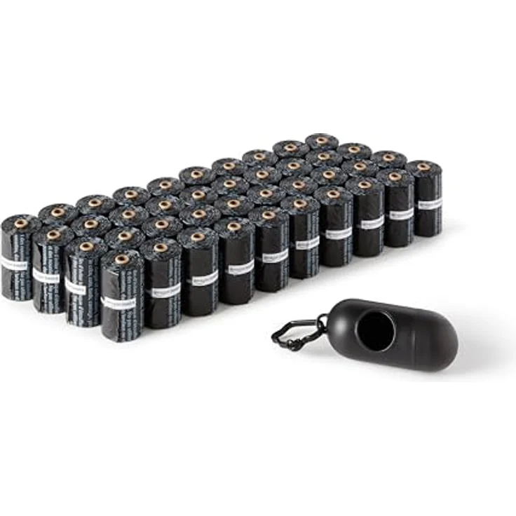 Amazon Basics Hundekotbeutel mit Spender und Leinenclip, 600 unparfümierte Beutel, schwarz – Bild 1