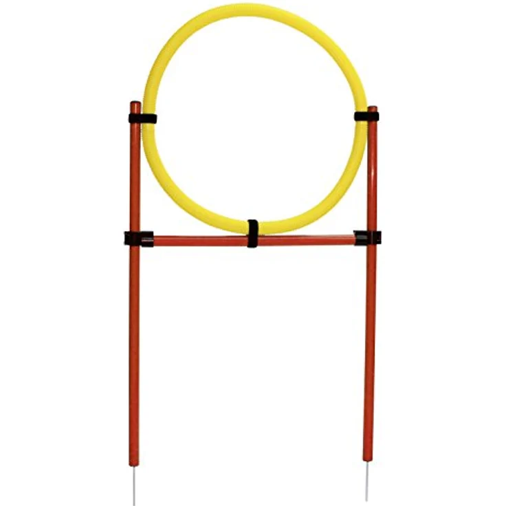 Kerbl Pet Agility Komplett-Set 3-teilig, rot/gelb, mit Ring, Hüpfstange und Slalom, höhenverstellbar und platzsparend zusammenlegbar – Bild 4