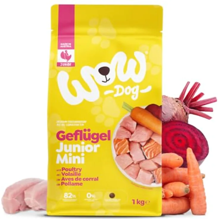 WOW! Dog TROCKEN Minis JUNIOR Geflügel, ausgewogenes Hunde-Trockenfutter für Welpen, 1 kg