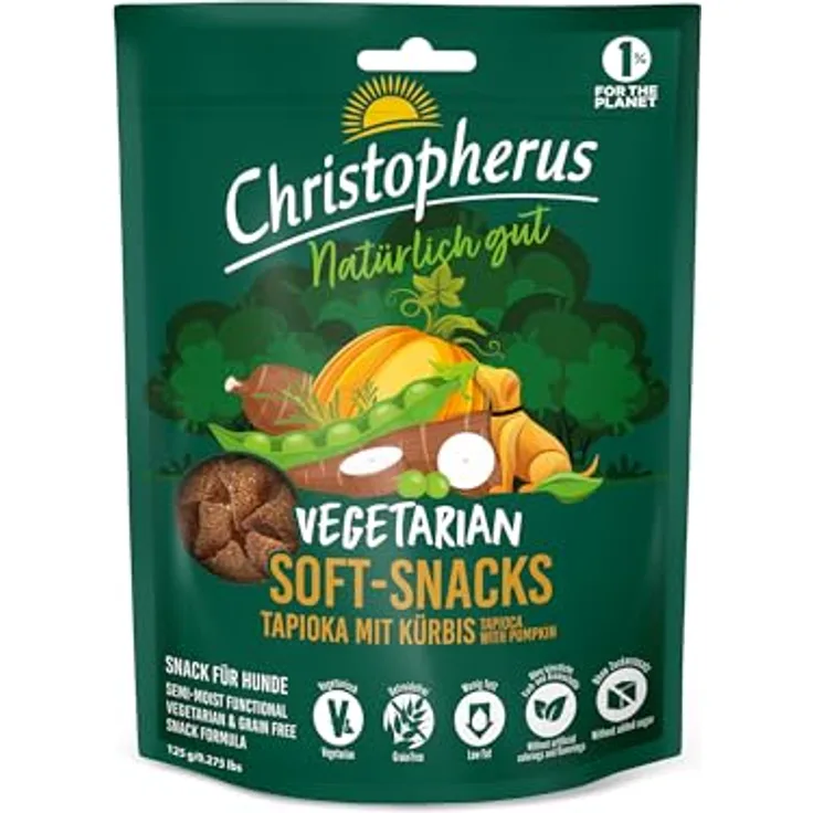 Christopherus Vegetarian - Soft Snack - Tapioka mit Kürbis, Ergänzungsfuttermittel für Hunde, 125g