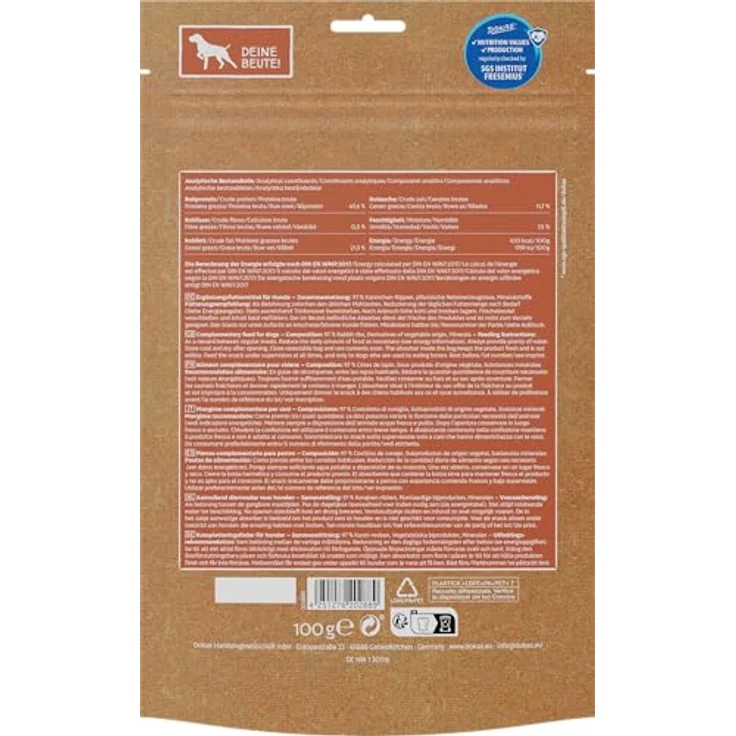 DOKAS Kaninchen-Rippen, Getreidefreier Premium Natursnack für Hunde aus 100% Kaninchen mit Knochen, 1 x 100 g – Bild 3