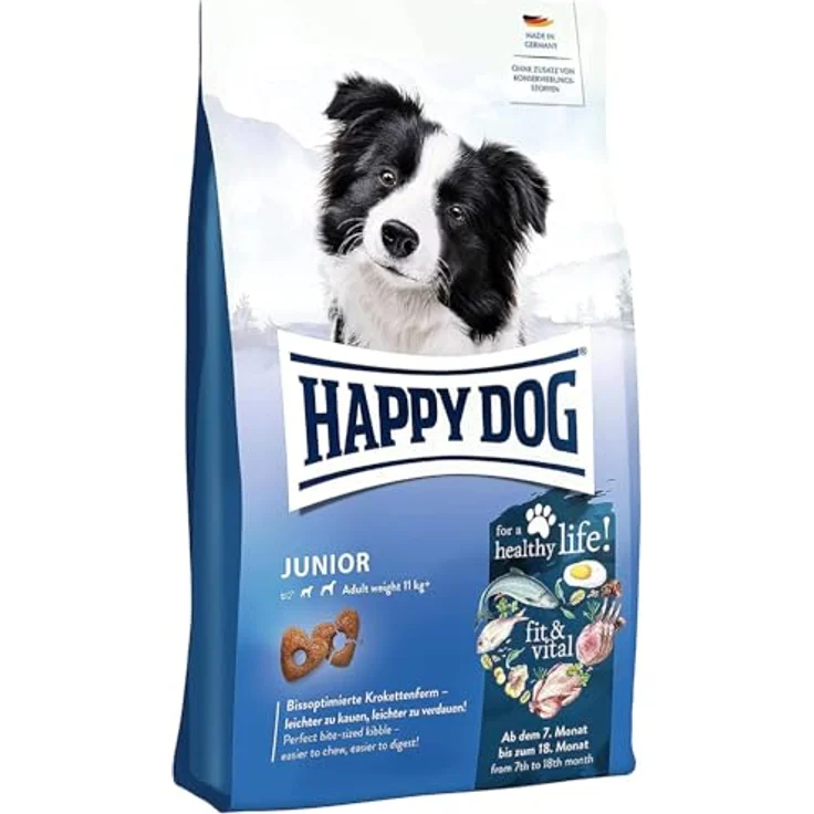Happy Dog fit & vital Junior, Trockenfutter für Junghunde, 4 kg, ausgewogene Vollnahrung mit Neuseeland-Muschel – Bild 1