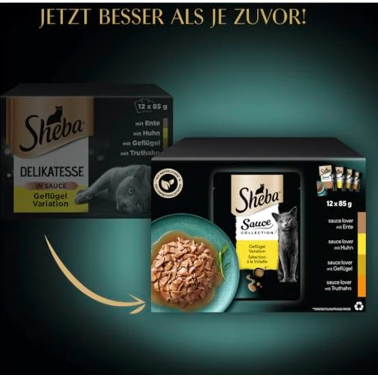 SHEBA® Portionsbeutel Multipack Sauce Collection Geflügel, 12 x 85g, Katzennassfutter mit Huhn, Ente, Geflügel und Truthahn in herzhafter Sauce – Bild 2