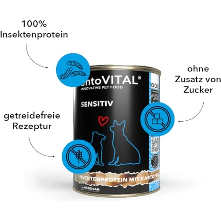 entoVITAL Dog SENSITIV Nassfutter mit Insektenprotein, Kartoffel, Zucchini, Pastinake & Spinat, 6 x 750 g - Getreidefreies Alleinfuttermittel für empfindliche Hunde – Bild 3