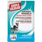 Simple Solution Einwegwindeln für Hunde, 12 Stück Größe M, auslaufsicher mit PELZFREUNDLICHEN Befestigungselementen