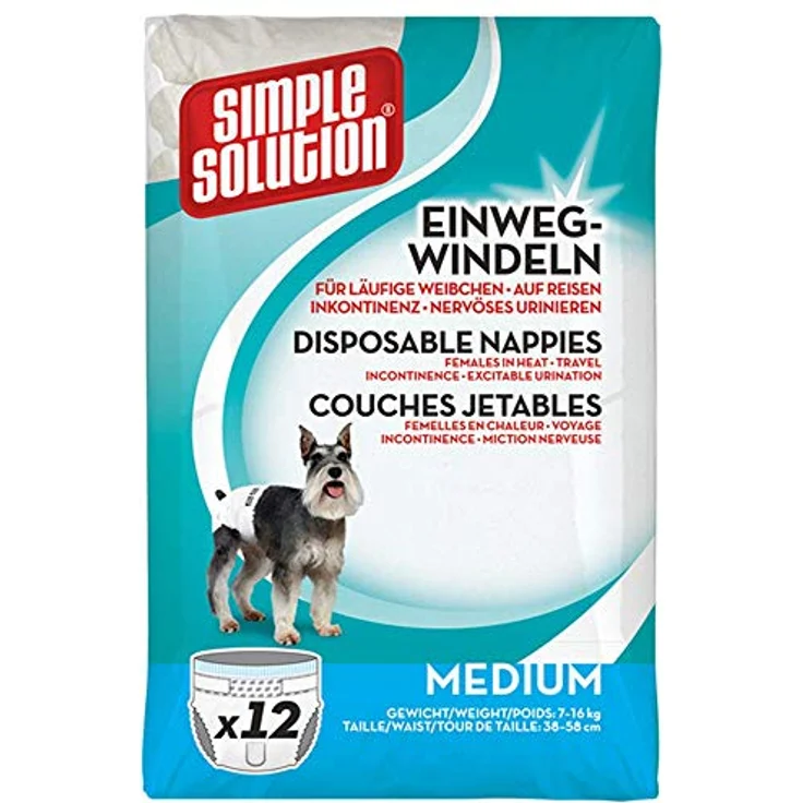 Simple Solution Einwegwindeln für Hunde, 12 Stück Größe M, auslaufsicher mit PELZFREUNDLICHEN Befestigungselementen – Bild 1