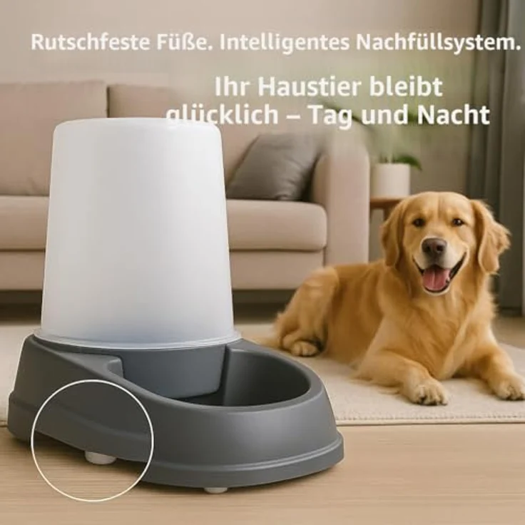 Flamingo Raja Automatischer Futter- und Wasserspender für Hunde und Katzen, 2,5L, grau, mit Antirutsch-Füßen und automatischer Nachfüllfunktion – Bild 5