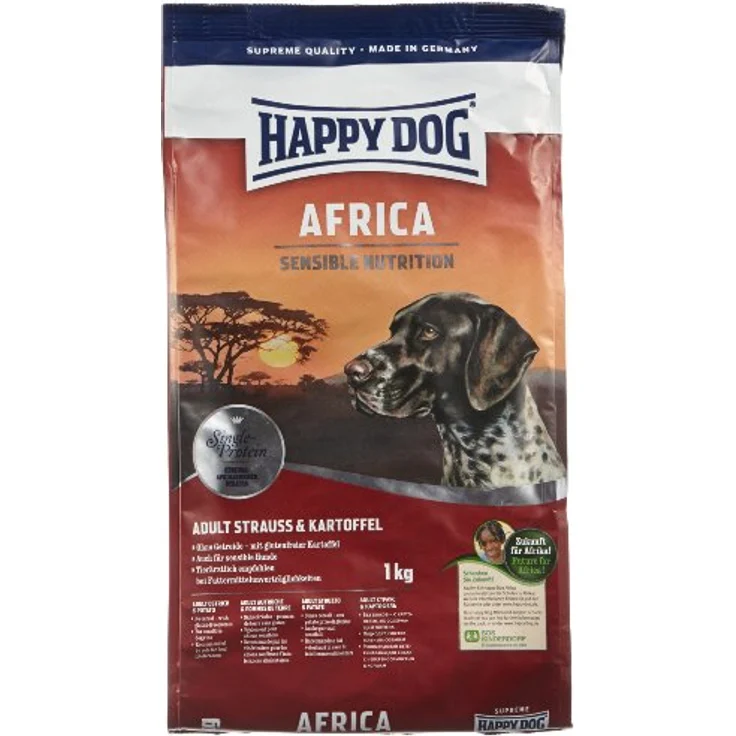 Happy Dog Sensible Africa Strauß, Hunde-Trockenfutter für ausgewachsene Hunde, 1 kg, ohne Getreide, mit Single Protein Strauß und glutenfreier Kartoffel – Bild 4