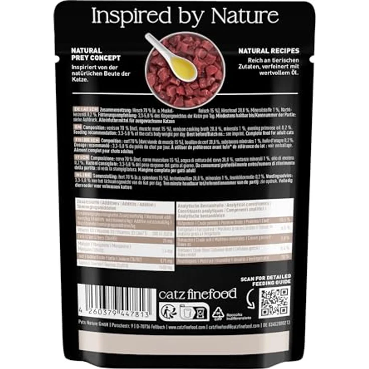 catz finefood Purrrr Hirsch Monoprotein Katzenfutter nass N° 121, 70% Fleischanteil, für ernährungssensible Katzen, 16 x 85g Beutel – Bild 3