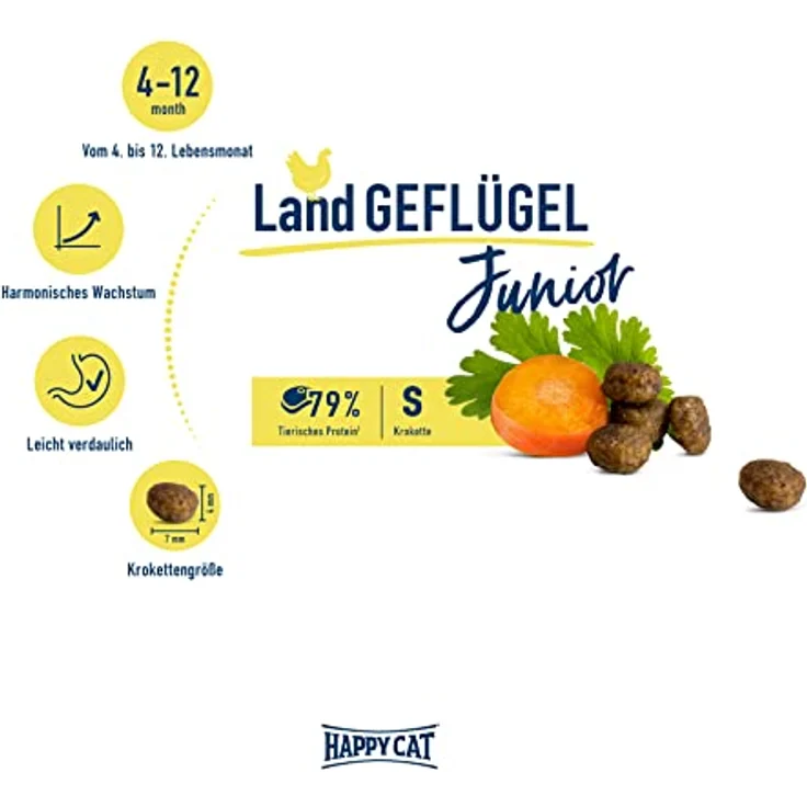 Happy Cat Young Trockenfutter Katze Junior, Land-Geflügel, 300 g, für heranwachsende Kätzchen mit Vitamin C und Zink – Bild 2