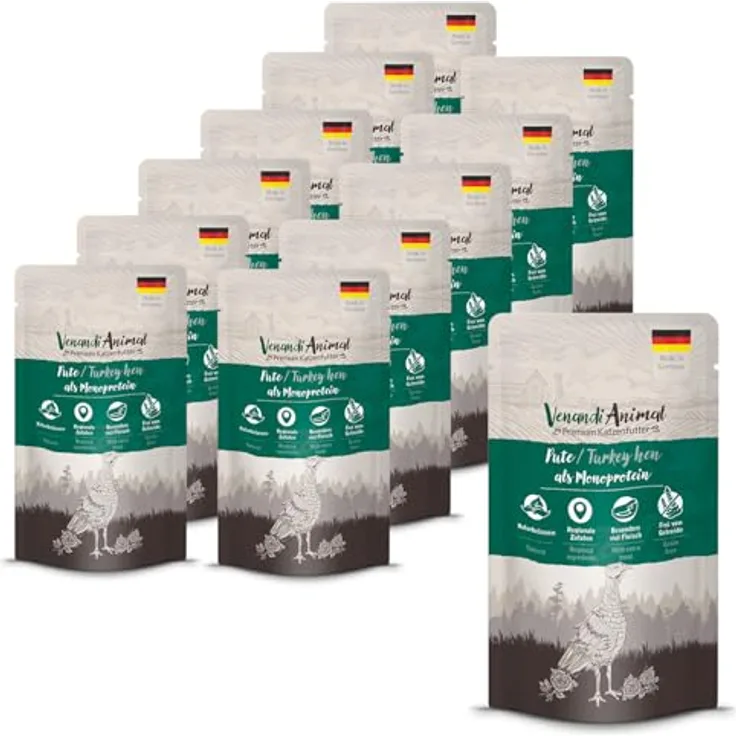Venandi Animal Premium Katzenfutter – Pute Monoprotein Nassfutter, getreidefrei, naturbelassen, 12er Pack (12 x 125g)