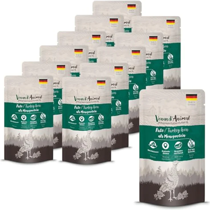 Venandi Animal Premium Katzenfutter – Pute Monoprotein Nassfutter, getreidefrei, naturbelassen, 12er Pack (12 x 125g) – Bild 1
