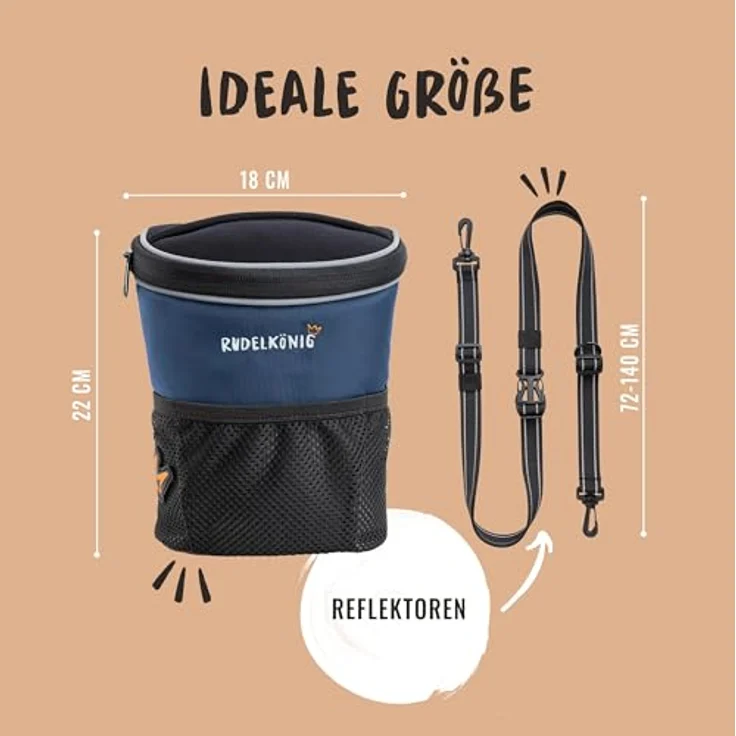 Rudelkönig Leckerlitasche für Hunde, praktische Futtertasche mit Kotbeutelspender, umhängbar, ideal für Hundetraining, in Schwarz – Bild 2