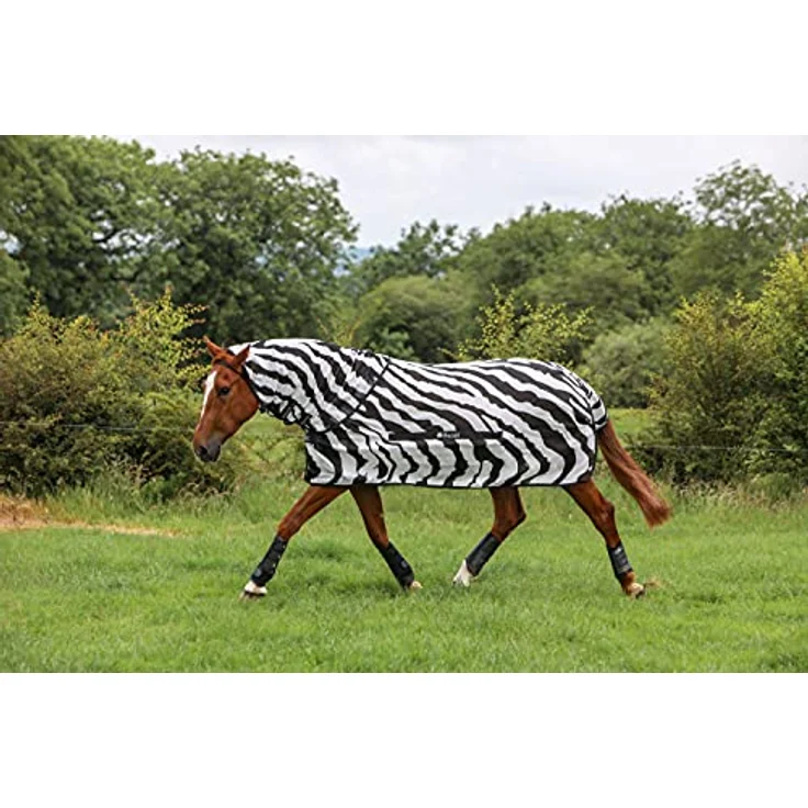 Kerbl Bucas Buzz-Off Fliegendecke Zebra Full-Neck mit Rückenlänge 135 cm, schwarz/weiß – Bild 1